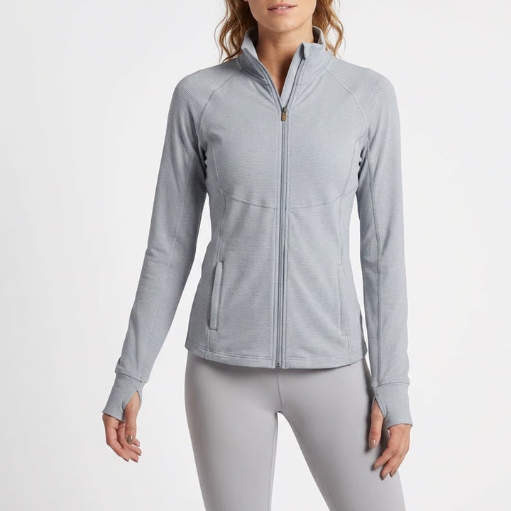 Old Navy Active Womens Full Zip Jacket Blue Micro Stripe Thumbholes Size L