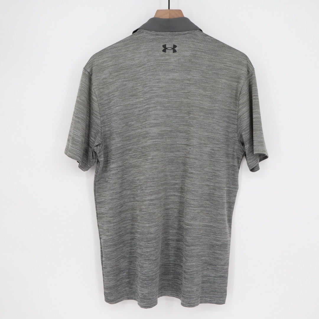 Under Armour Golf Polo Shirt Grey Heathered Texture Short Sleeve Men's Medium