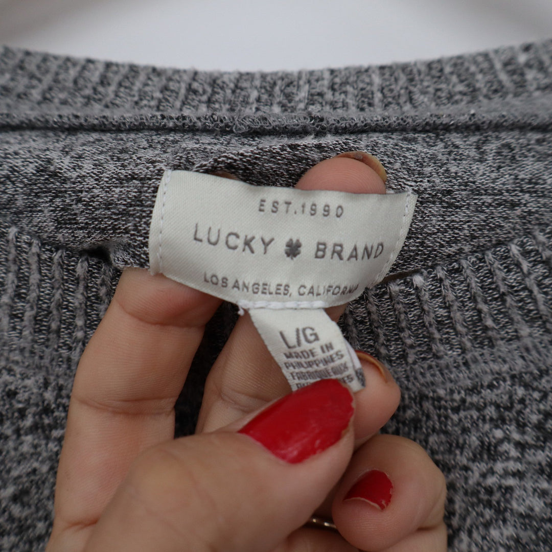 Lucky Brand Mens Gray Heathered Crewneck Sweater Long Sleeve Viscose Blend L