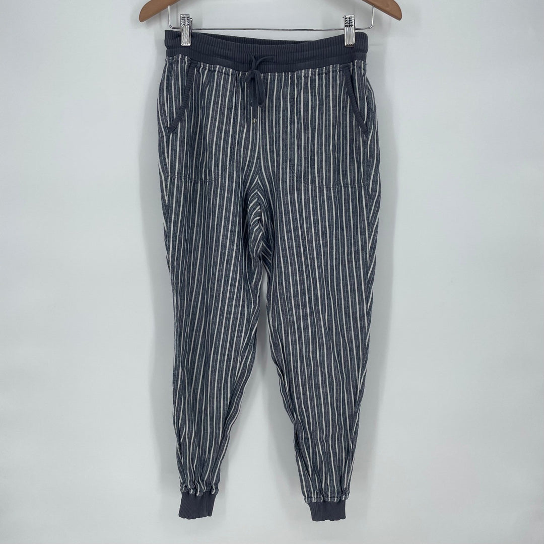 MAX STUDIO Striped Linen Blend Jogger Pants Drawstring Waist Size S