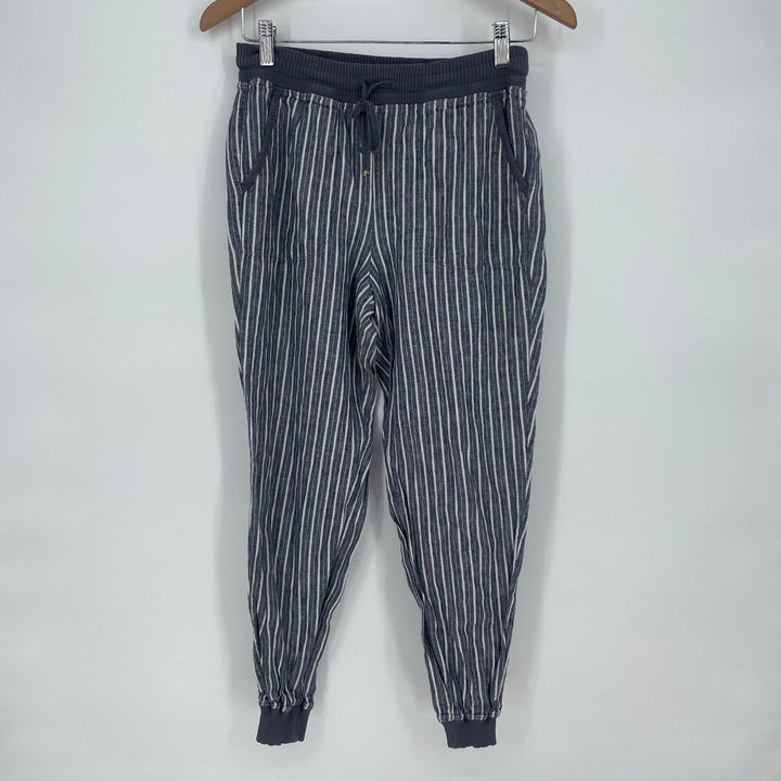 MAX STUDIO Striped Linen Blend Jogger Pants Drawstring Waist Size S