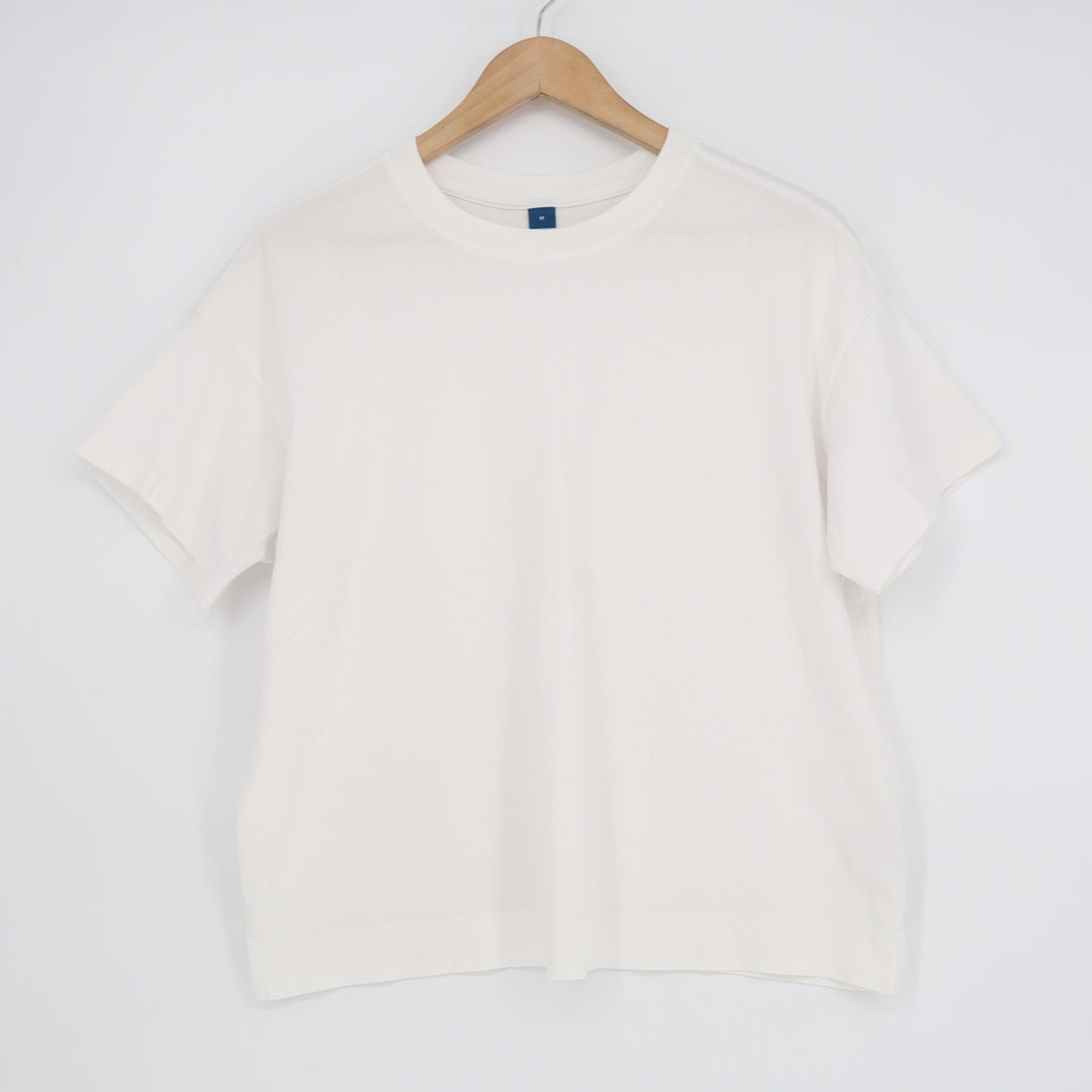 Old Navy Womens Medium Cream White 100% Cotton Boxy Crew Neck T-Shirt