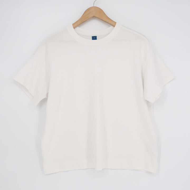 Old Navy Womens Medium Cream White 100% Cotton Boxy Crew Neck T-Shirt