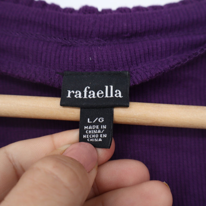 Rafaella Womens Purple Ruffle Portrait Collar Long Sleeve Rib Knit Top Large