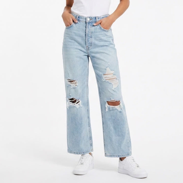 Wild Fable Light Wash Distressed High Rise Straight Leg Jeans Womens Size 14