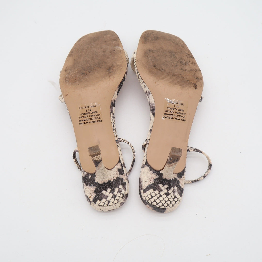 Steve Madden Snakeskin Print Kitten Heel Sandals Square Toe Strappy Womens 8.5M