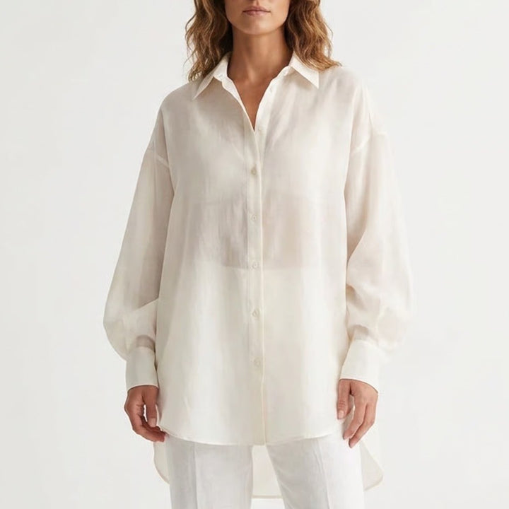 HM Womens Oversized Button Down Shirt Off White Collared Long Sleeve Size M