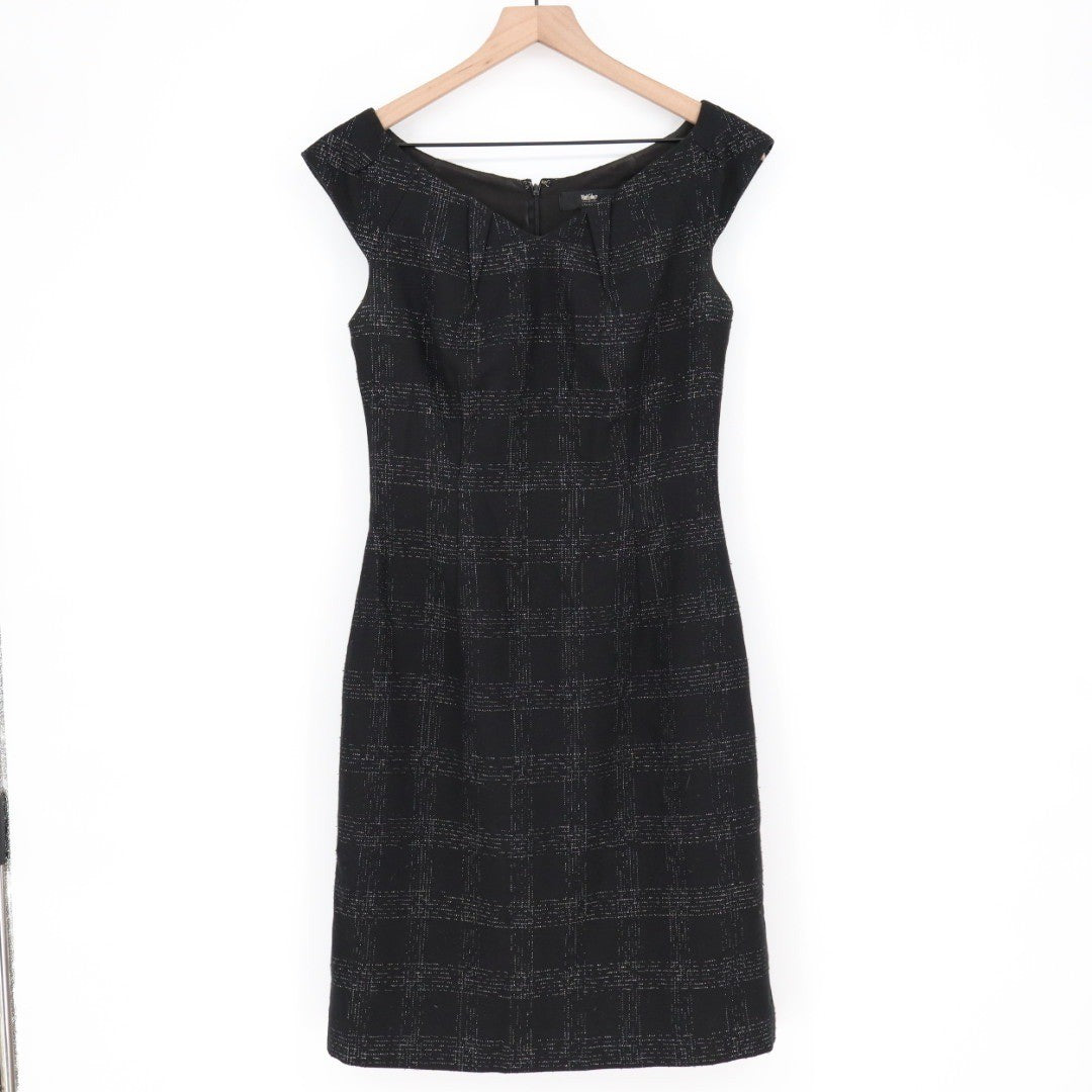 Mossimo Black Plaid Sheath Dress Cap Sleeve Zipper Back Business Casual Size 6
