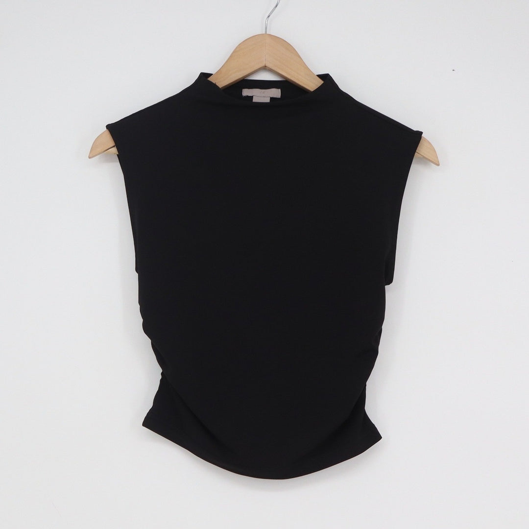 HM Womens Mock Neck Sleeveless Top Black Stretch Slim Fit Size S
