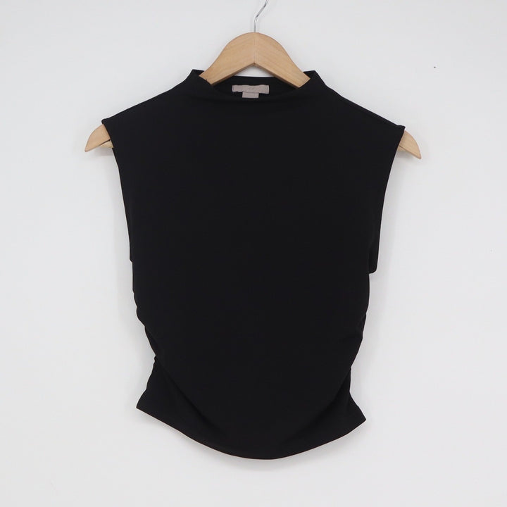 HM Womens Mock Neck Sleeveless Top Black Stretch Slim Fit Size S