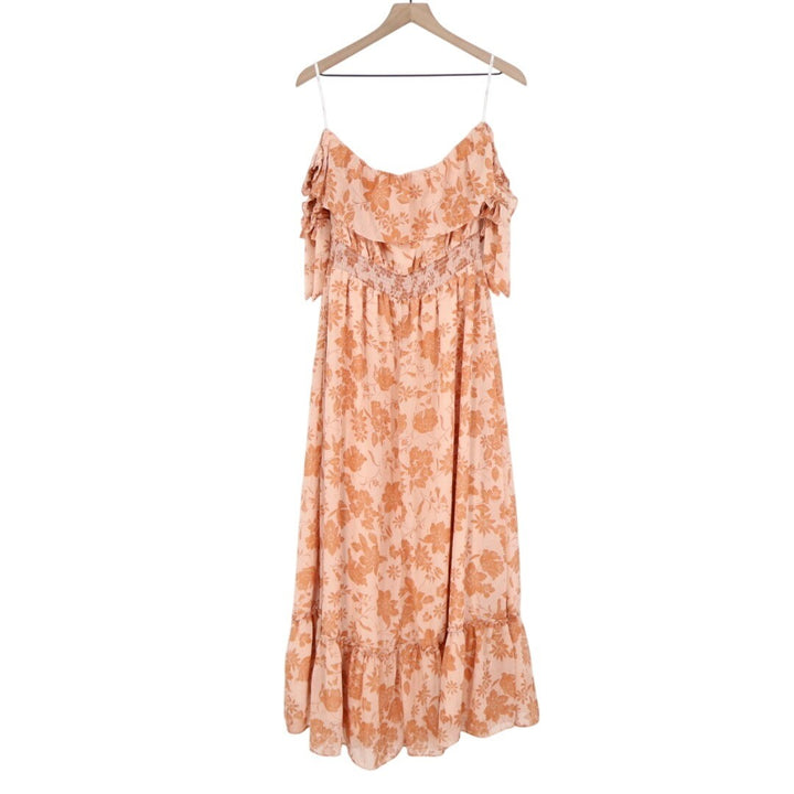 Lulus Love & Blooms Off The Shoulder Dress Womens Large Blush Floral Print Lined