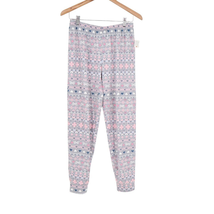 Cuddl Duds Pajama Pants Womens Small Gray Pink Fair Isle Heart Print Stretch