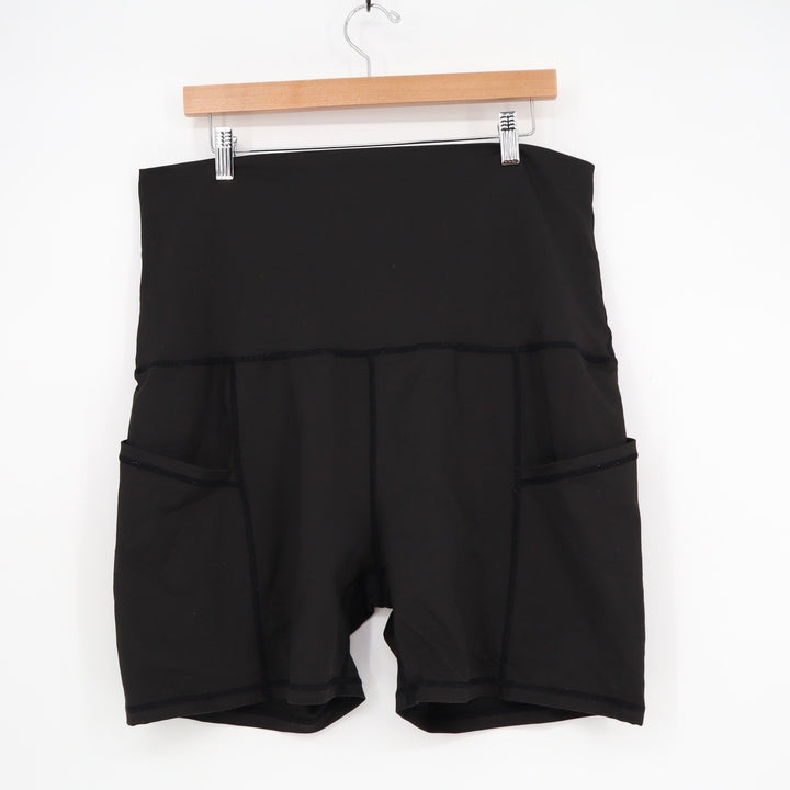 Maacie Womens Black Maternity Biker Shorts High Waist Pockets 2XL SSA076