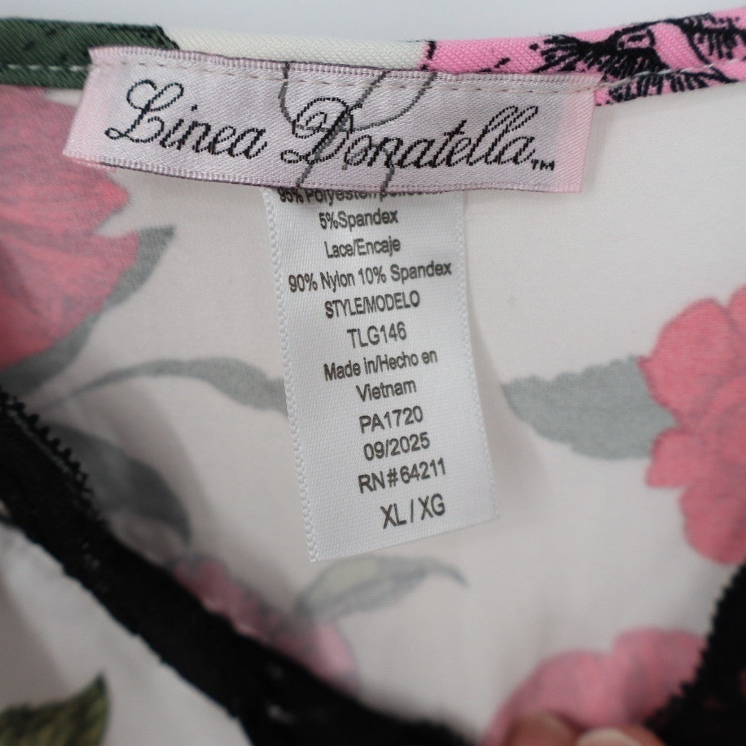 Linea Donatella 2-Piece Pajamas Set Womens XL White Floral Stretch Pullover