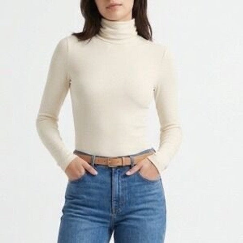 Naked Wardrobe Cream Turtleneck Long Sleeve Bodice Small Off-White