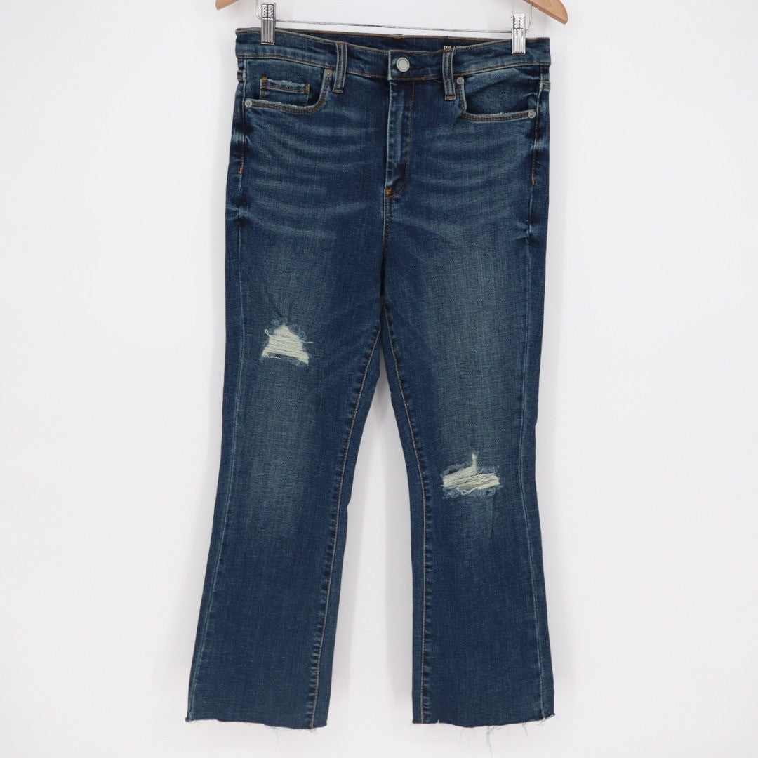 BLANKNYC The Bowery Cropped Flare Jeans Distressed Blue Size 29