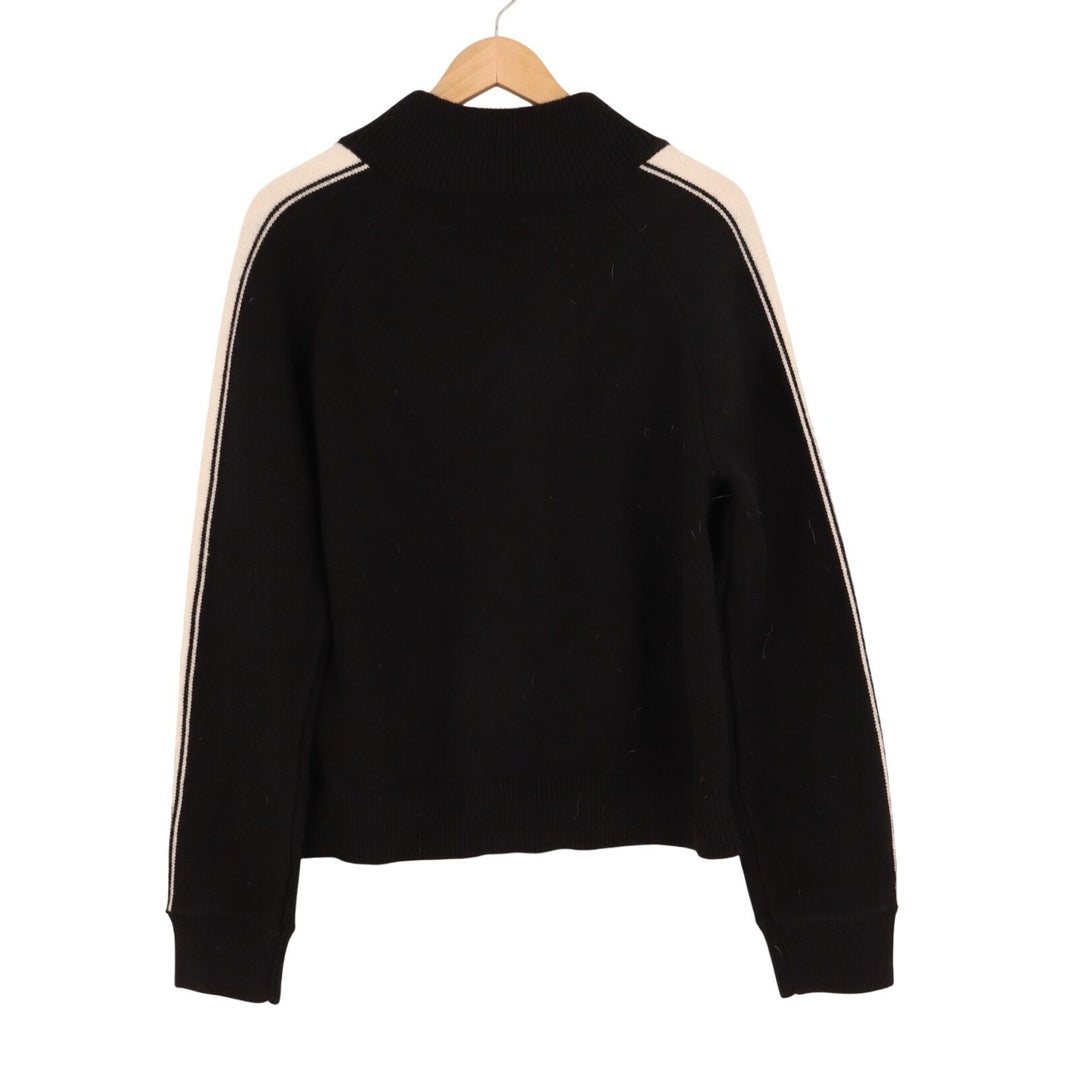 Fashion Sweater Jacket Womens Large Black Knit Acrylic Stripe Sleeve Full Zip