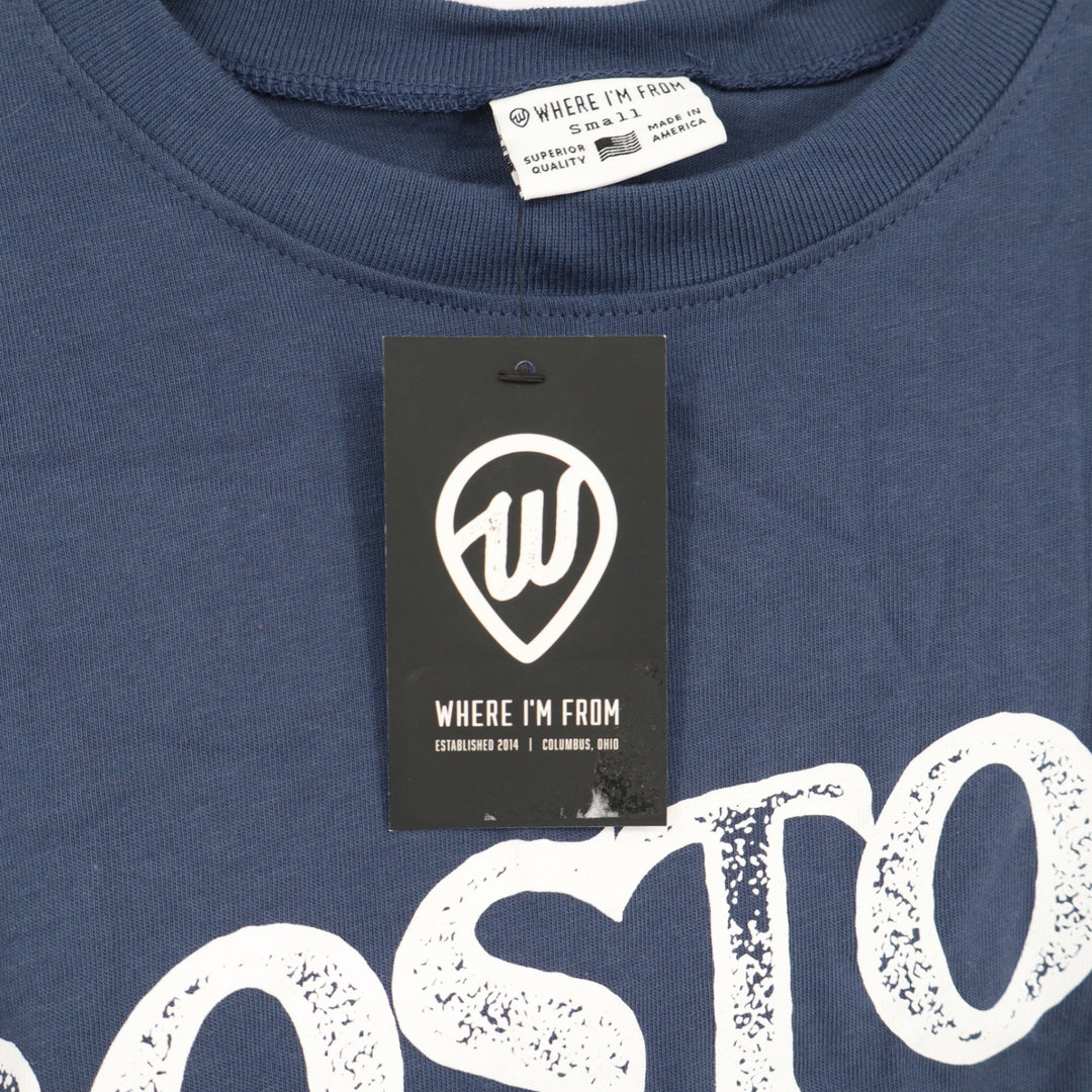 Where I'm From Boston USA Graphic T-Shirt Navy Blue Small Made in USA NEW