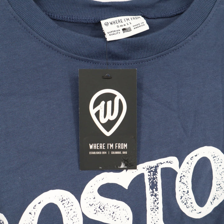 Where I'm From Boston USA Graphic T-Shirt Navy Blue Small Made in USA NEW