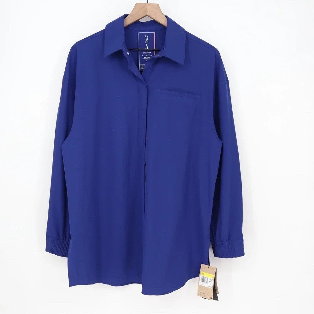 Nike 24.7 Dri-FIT Womens Royal Blue Snap Button Up Top Small NEW