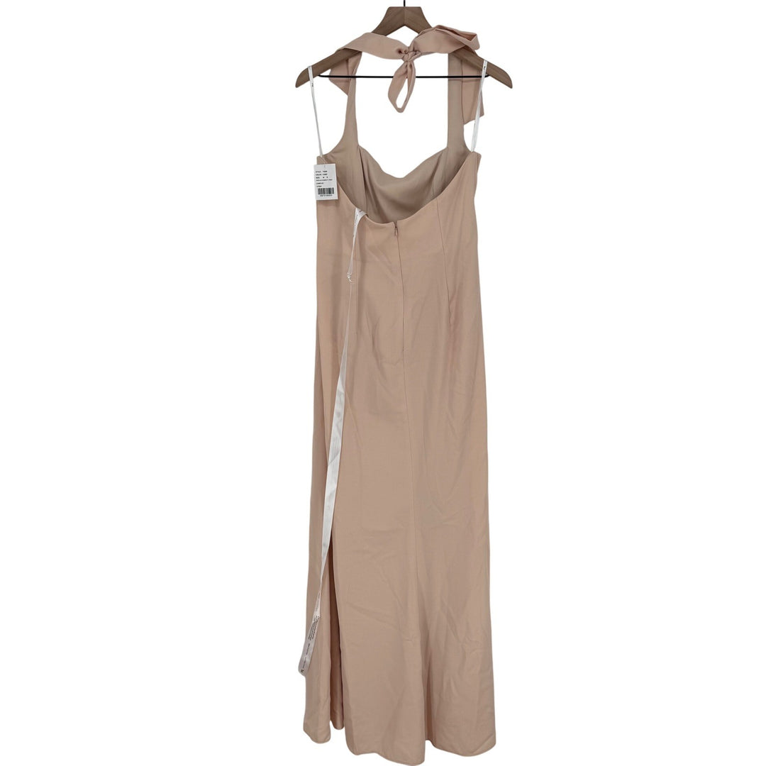 Thread Tie Halter Open Back Trumpet Gown In Cameo Size M
