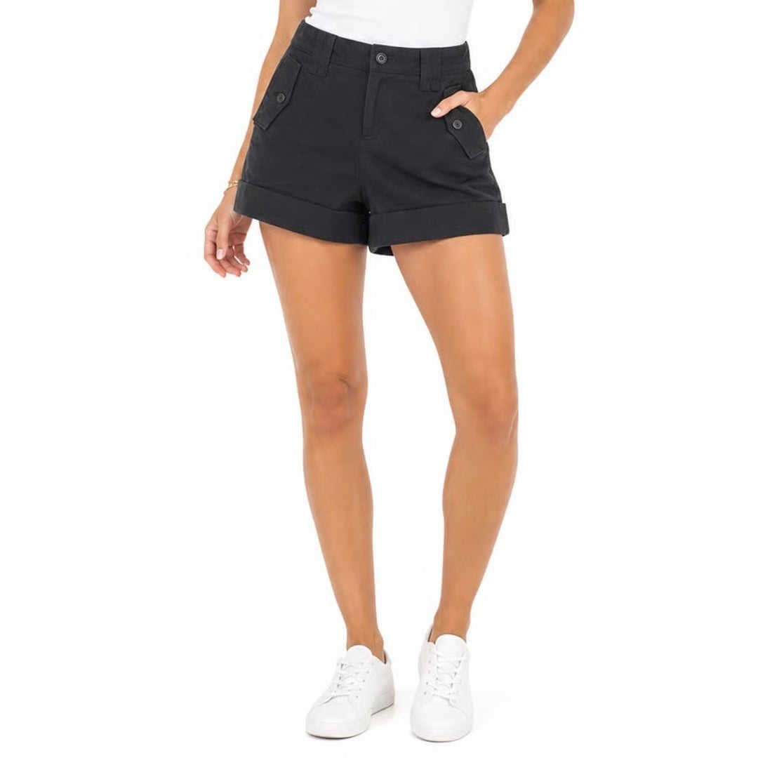Banana Republic Martin Fit Black Cuffed Chino Shorts Petite 6P Stretch Cotton