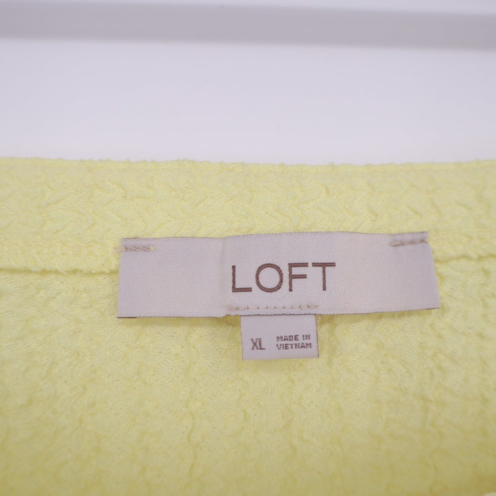 Loft Crop Top Womens XL Butter Yellow Stretch Tie Hem Square Neck Short Sleeve