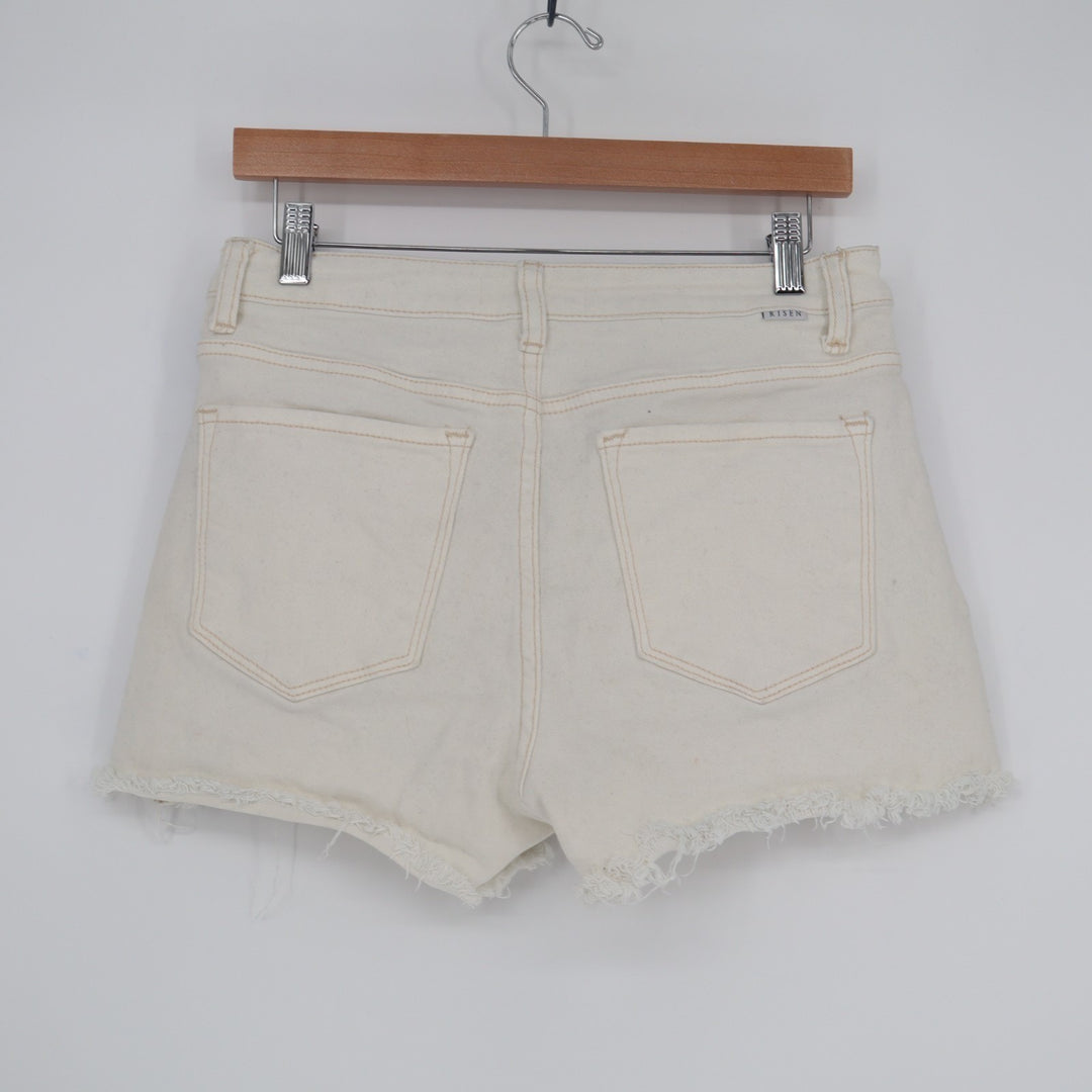Risen Jeans Cut Off Shorts Womens Medium White Denim Cotton Stretch Raw Hem