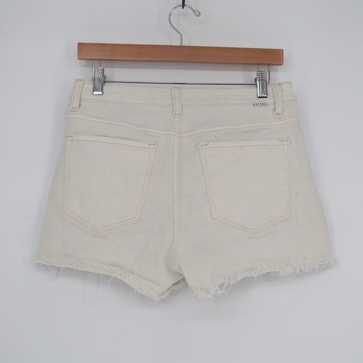 Risen Jeans Cut Off Shorts Womens Medium White Denim Cotton Stretch Raw Hem