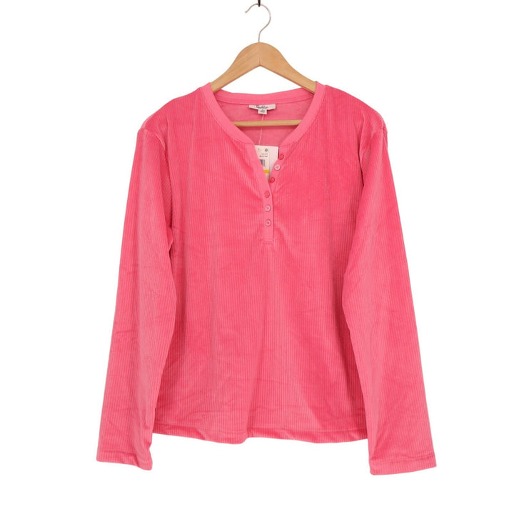 Roudelain 2-PC Pajamas Set Womens M Pink Stretch Fleece Sleepwear Henley Neck