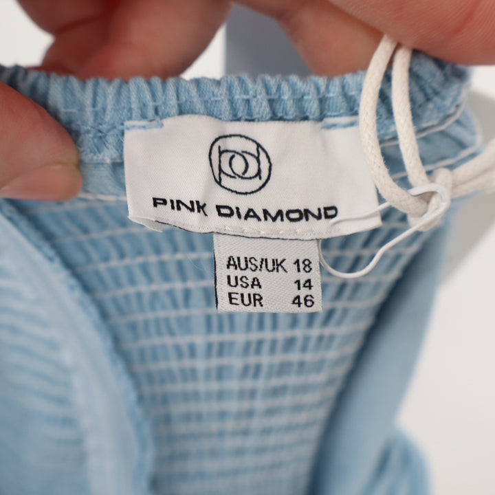 Pink Diamond Rhaziya Midi Dress Blue Square Neck Smocked Back Sleeveless Size 14