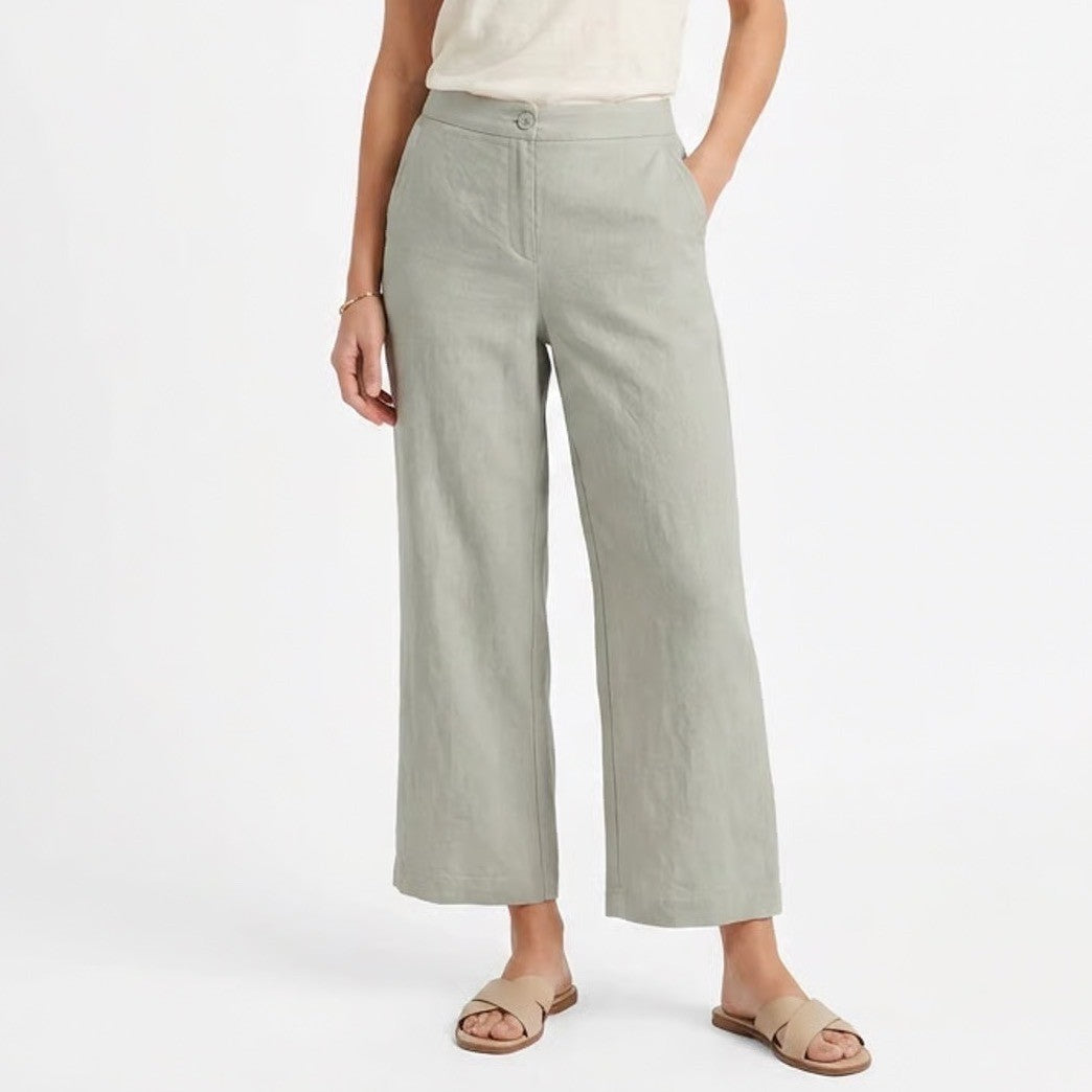Happily Grey Sage Green Wide Leg Trousers High Rise Elastic Back Pants Large