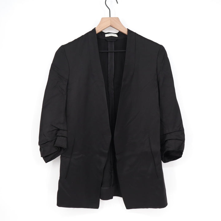 Babaton Power Blazer Womens 0 Black Open Front Pockets 3/4 Sleeve Shawl Collar