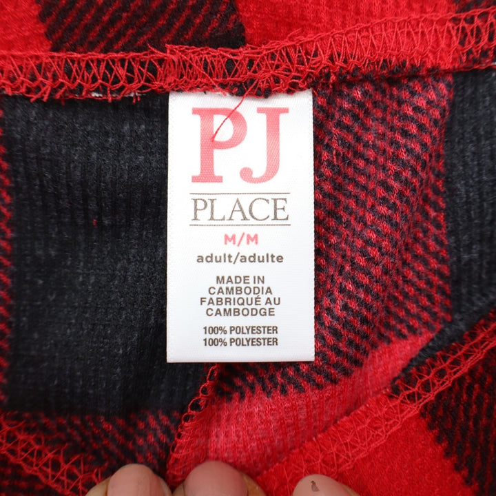 PJ Place Red Black Buffalo Plaid Pajama Pants Adult Medium Waffle Knit Lounge