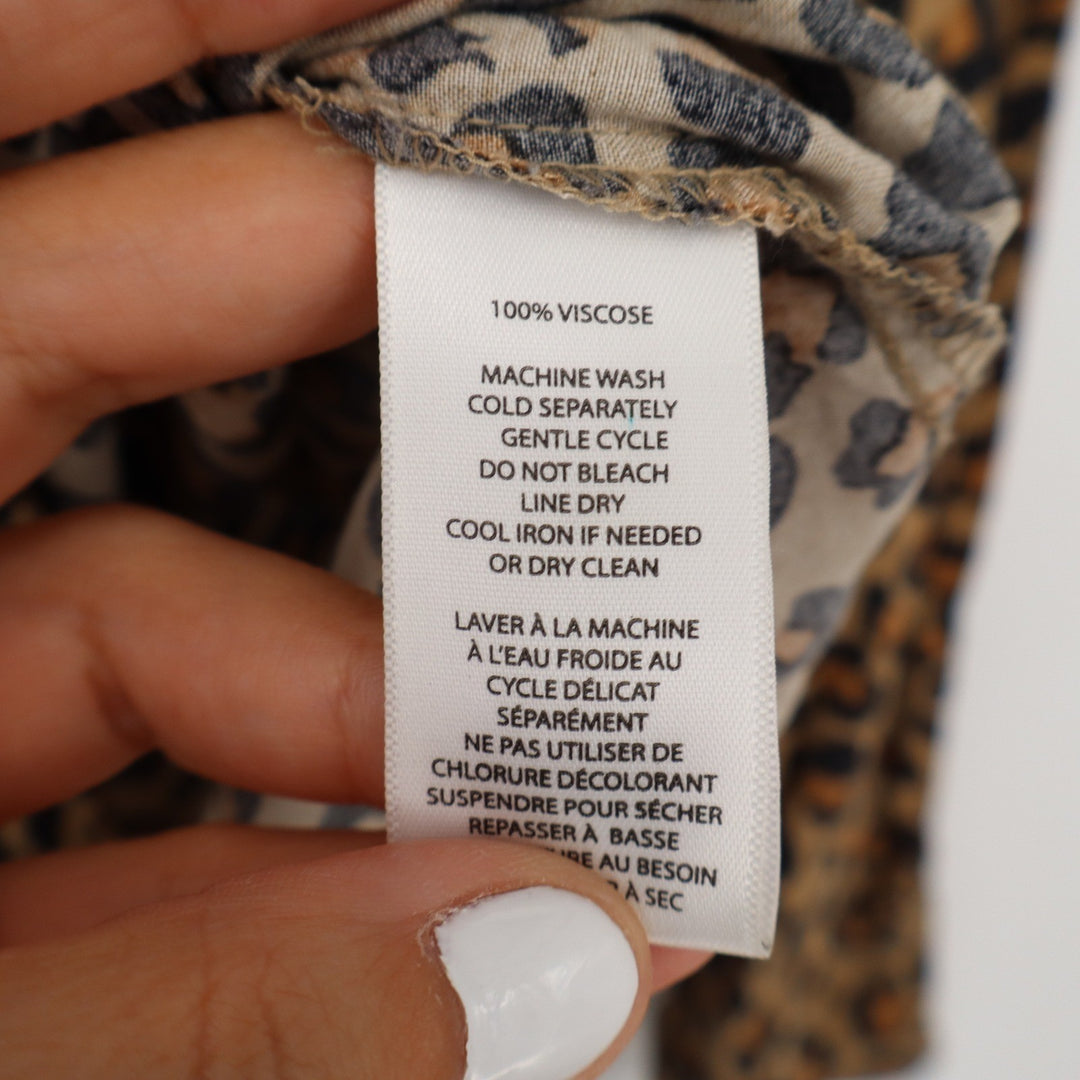 Beachlunchlounge Leopard Print Button Down Shirt Viscose Long Sleeve Blouse M