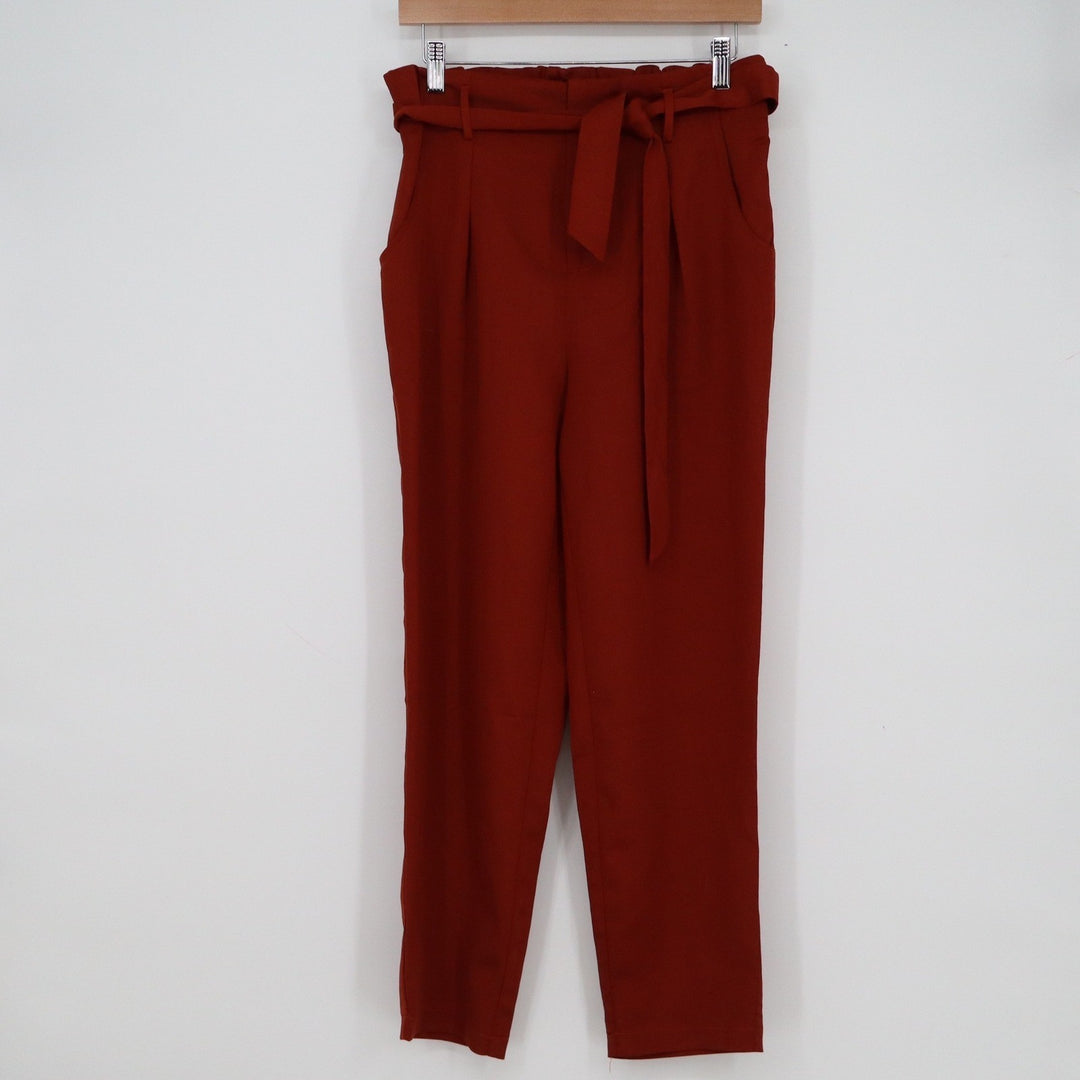 Windsor Rust Red Paperbag Waist Tapered Leg Belted Trousers Size M