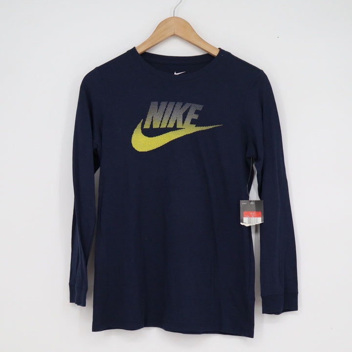 Nike Boys Large Navy Blue Long Sleeve Graphic Swoosh Tri-Blend Tee