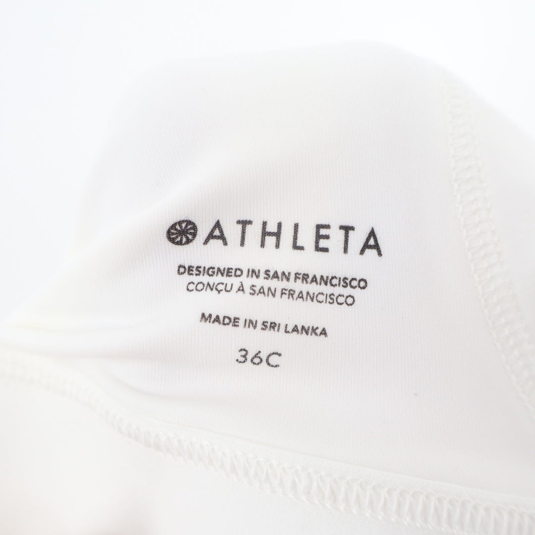 Athleta Invincible Sports Bra Womens 36C White Round Neck Wide Strap Wireless
