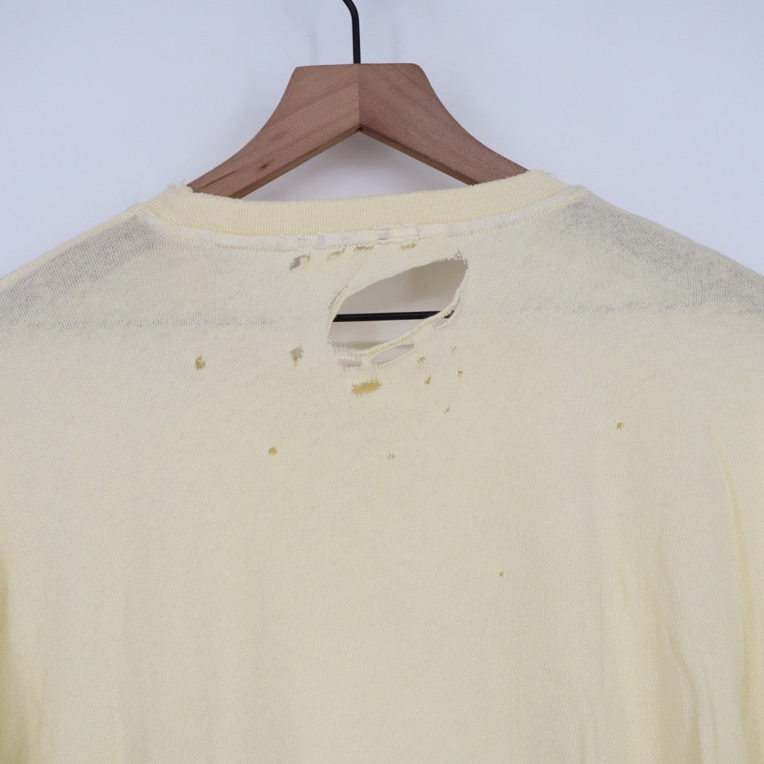 We The Free Distressed Cream Yellow Oversized Pocket Tee T Shirt Medium