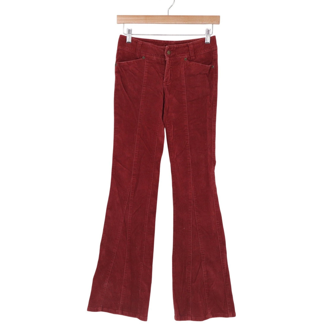 Frenchi Womens Burgundy Red Corduroy Flare Leg Seam Detail Pants Size 0