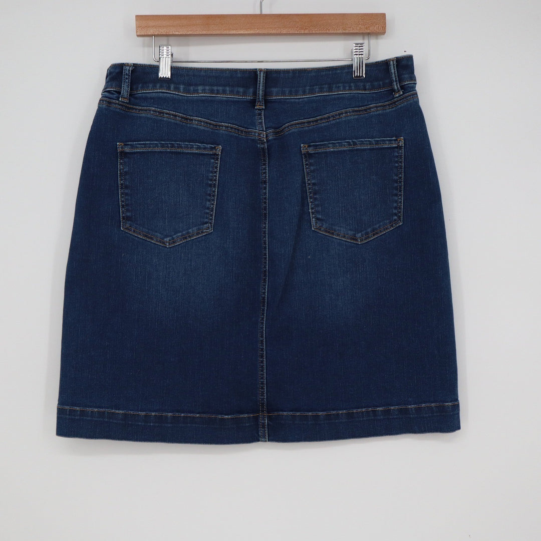 Talbots Dark Wash Denim Mini Skirt Side Zip Stretch Size 12