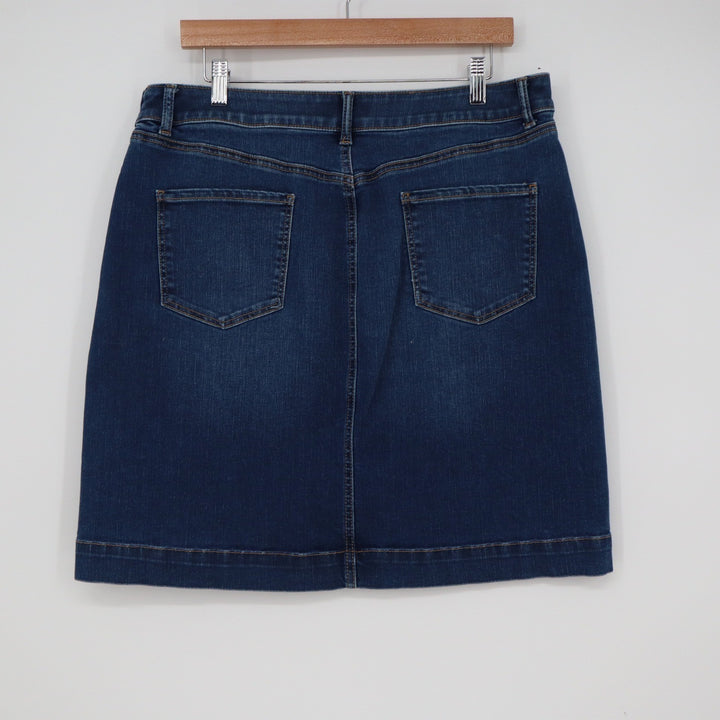 Talbots Dark Wash Denim Mini Skirt Side Zip Stretch Size 12