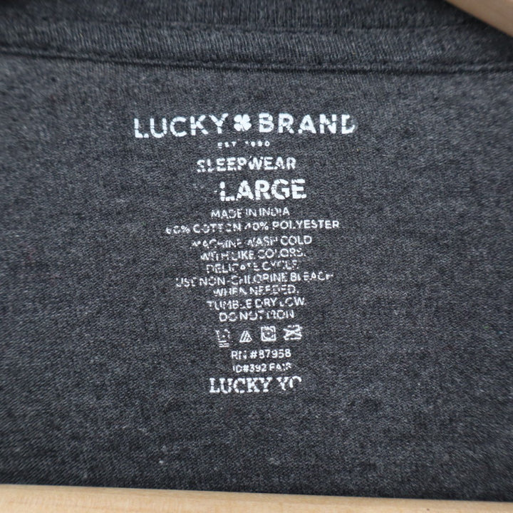 Lucky Brand Pajama Shirt Mens Large Charcoal Gray Cotton Henley Neck Sleepwear