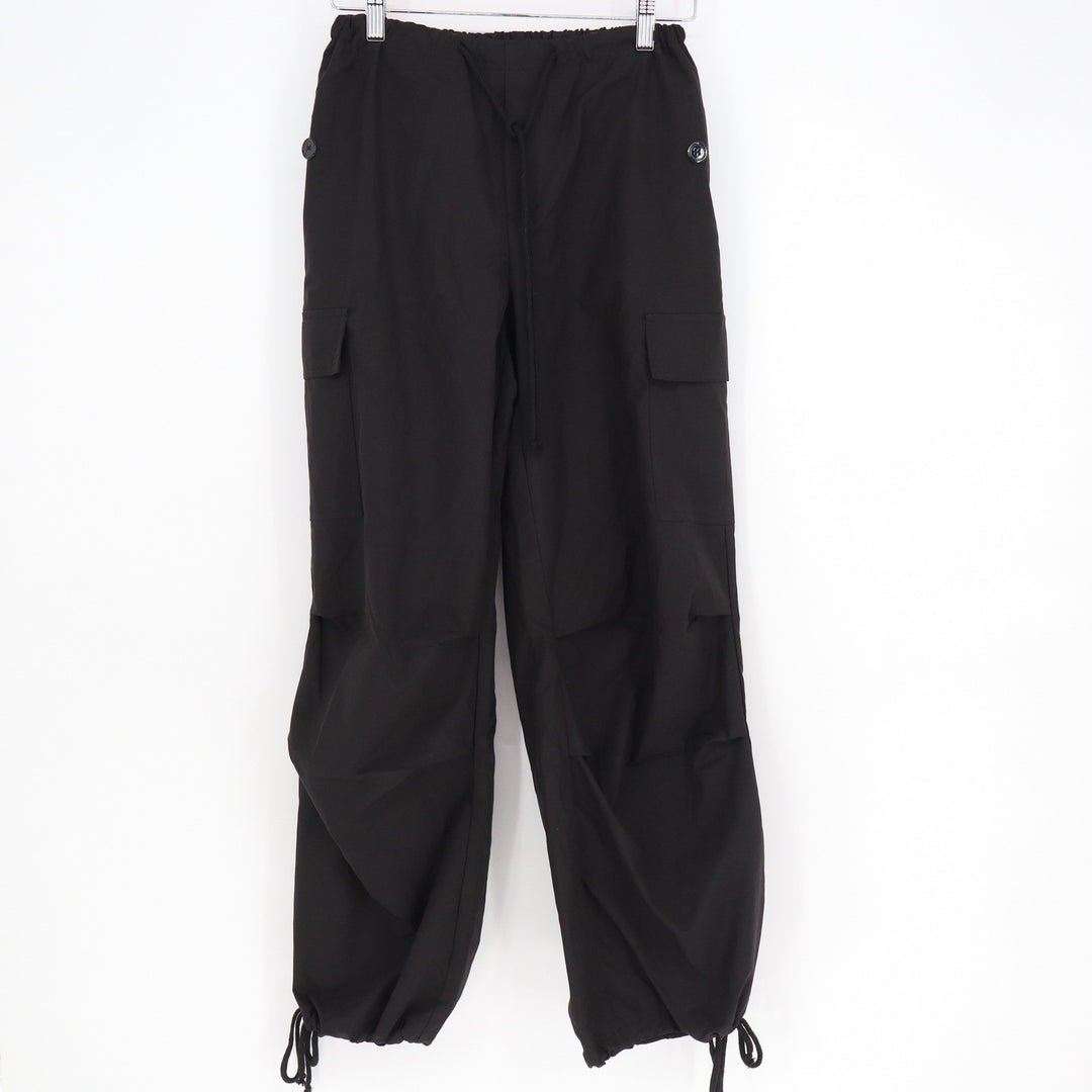 SHEIN Black Cargo Parachute Pants Elastic Waist Toggle Hem XS