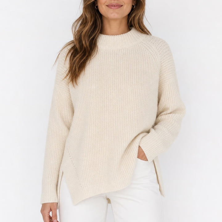 A New Day Womens Ivory Mock Neck Oversized Knit Sweater Side Slit Cream Medium