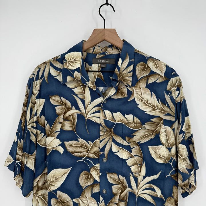 Croft & Barrow Mens Blue Tropical Leaf Print Short Sleeve Button Up Shirt Size L