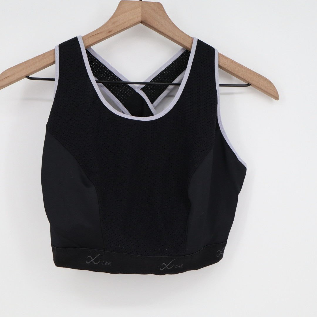 CW-X Sports Bra Womens 38DD Black Stretch High Impact Support Cross Back Strap