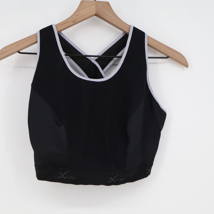 CW-X Sports Bra Womens 38DD Black Stretch High Impact Support Cross Back Strap