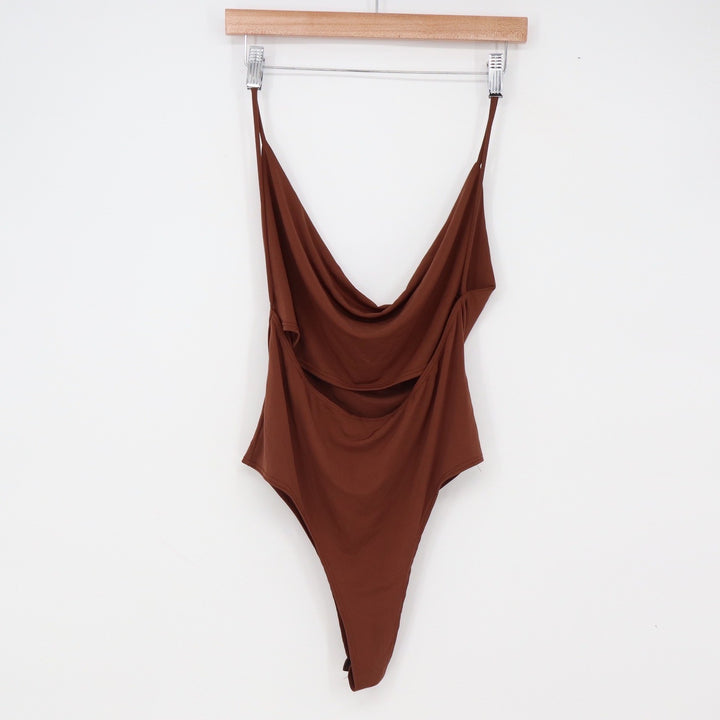 Wearever Bodysuit Women Large Brown Cowl Neck Open Back Excellent