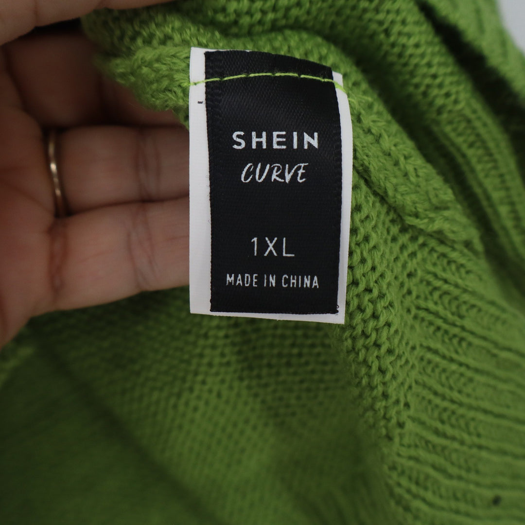 SHEIN Curve Green Daisy Floral Knit Cardigan Sweater Womens 1XL V-Neck Button Up